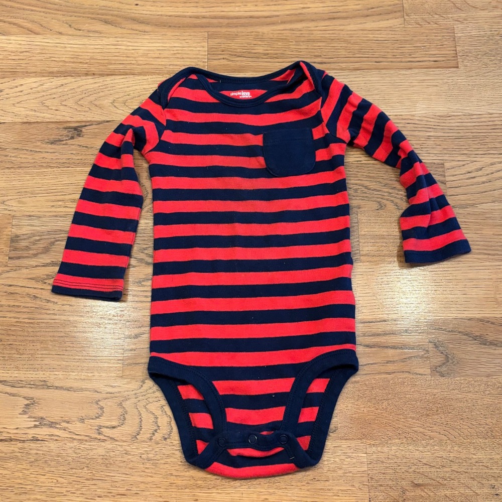 Simple Joys by Carter's Baby  Red Navy Stripe Long Sleeve Bodysuit 18 Months‎